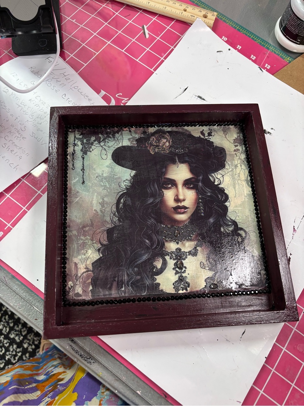 Gothic Portrait Wall Art - Dark Red Frame
